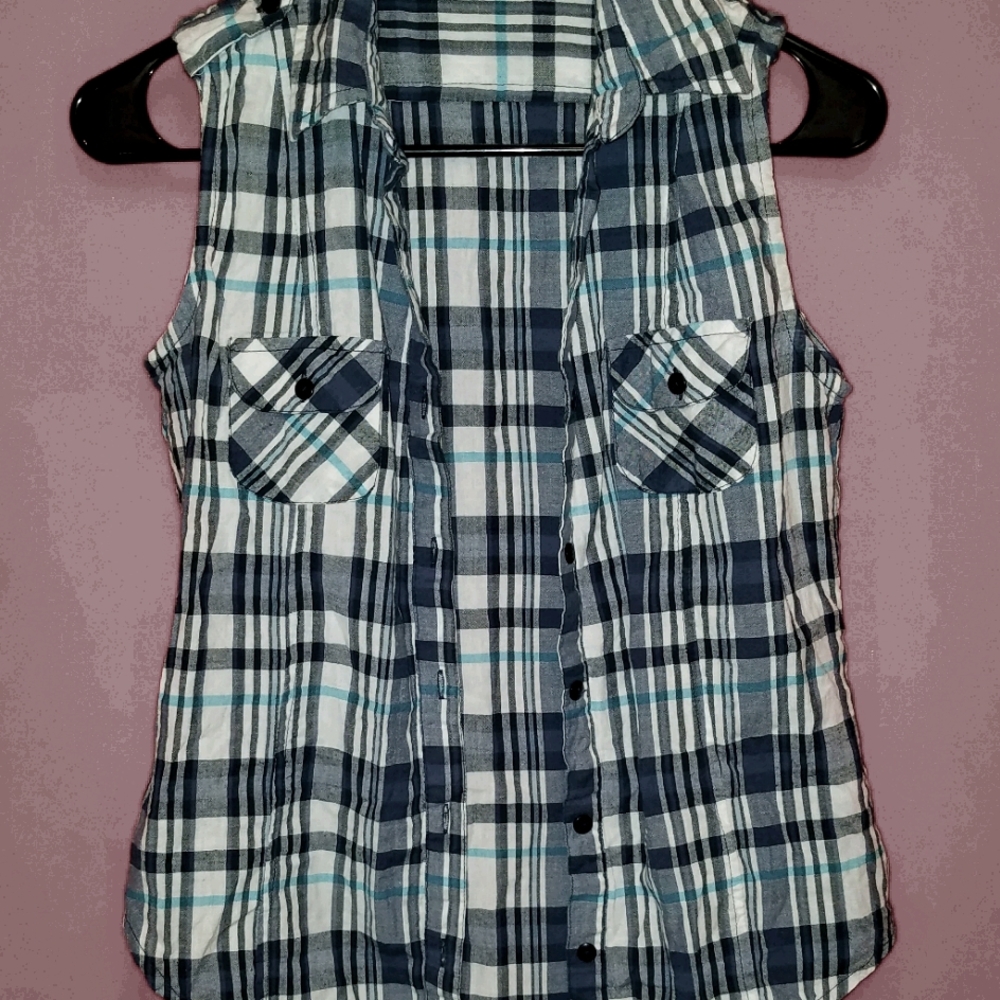 Fashion Web - Sleeveless Blue, White & Teal Top Size S #7